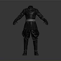 Black Leather Outfit With Long Sleeves Belt Baggy Pants And Boots