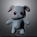 Light blue plush rabbit stuffed toy with pink ears big black eyes and cute expression