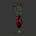 Heart Shaped Sculpture Vase Adorned with Red Roses and Decorative Base Design