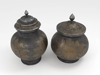 Vintage Decorative Ornament Set With Two Lidded Jars And Floral Patterns 3d model