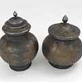 Vintage Decorative Ornament Set With Two Lidded Jars And Floral Patterns