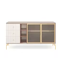 Modern White And Gold Sideboard With Slatted Doors Wooden Drawers And Metal Legs Design