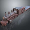 Rusty Vintage Steam Train With Flatbed Car And Metal Structure 3d model