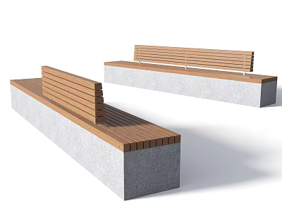 Modern Outdoor Landscape Seats With Wooden Top And Concrete Base Design 3d model