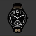 Stylish Leather Strap Watch With Black Dial White Numerals And Subdials 3d model