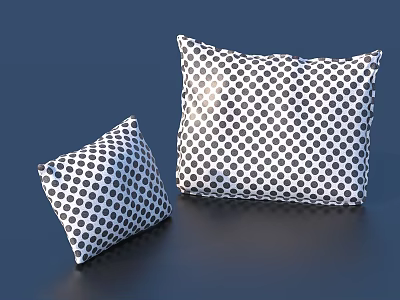 Black And White Polka Dot Large And Small Two Decorative Pillows On Dark Surface 3d model