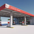 Standard SINOPEC Gas Station Exterior With Red Canopy And Fuel Pumps