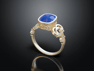 Elegant Gold Ring With Blue Sapphire Center Stone And Diamond Accents 3d model