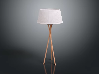 Modern Floor Lamp With White Lampshade And Wooden Cross Legs Design 3d model