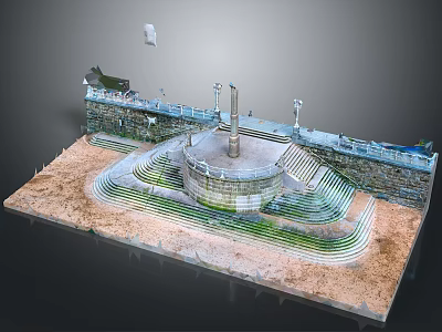Modern Architectural Circular Plaza With Stone Wall Steps And Monument Design 3d model
