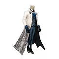 Mannequin In White Long Coat Blue Vest Pants And Gloves With Patterned Details
