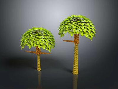 Two 3D Rendered Decorative Plants With Green Lush Leaves And Yellow Textured Trunks 3d model