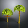 Two 3D Rendered Decorative Plants With Green Lush Leaves And Yellow Textured Trunks