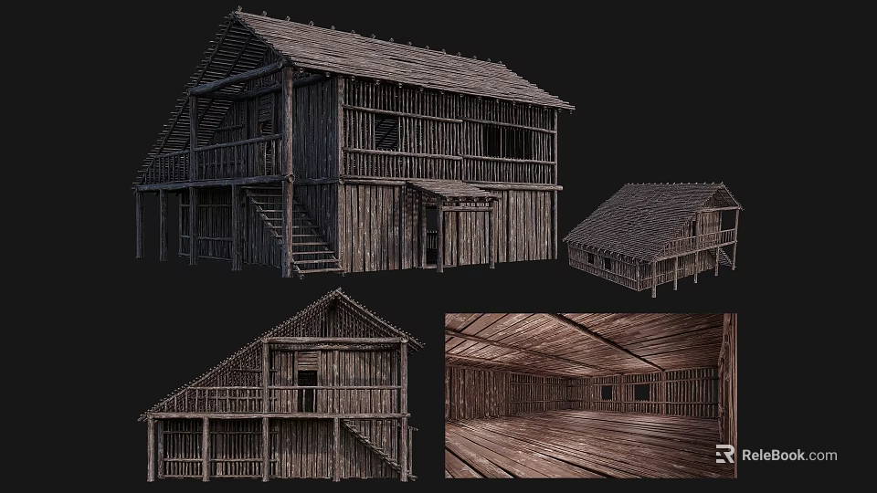 Wooden Ancient Architecture With Multiple Views And Traditional Interior Structure Design 3d model 