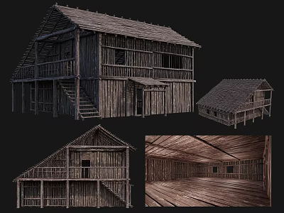 Wooden Ancient Architecture With Multiple Views And Traditional Interior Structure Design 3d model