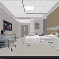Modern Hospital Ward Interior With Medical Bed Window TV And Cabinets