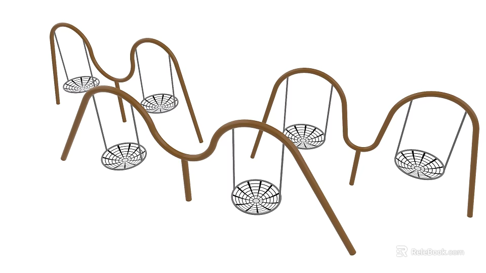 Outdoor Playground Swings With Curved Metal Frames And Net Seats For Kids 3d model 