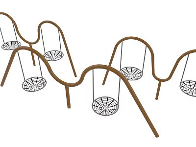 Outdoor Playground Swings With Curved Metal Frames And Net Seats For Kids 3d model