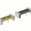 Two Office Desks With Brown Surface Blue Pads And Dark Brown Drawer Cabinets