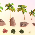 Wooden Logs And Stone Rocks Decor With Small Plants And Natural Wood Structures