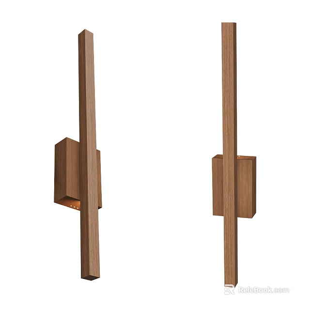 Modern Wooden Wall Lamps Featuring Long Frame and Rectangular Light Base 3d model 