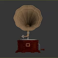 Vintage Gramophone Design With Brass Horn Wooden Base And Turntable