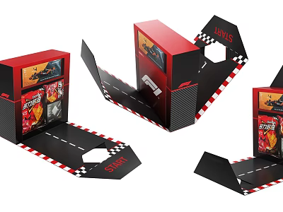 F1 Race Car Toy Set Packaging Box with Checkered Track Design and START Flag 3d model
