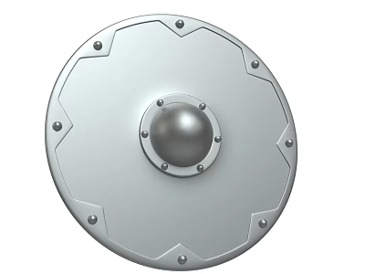 Silver Round Shield With Metal Sphere Center And Riveted Decorative Edges 3d model