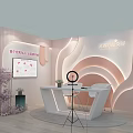 Modern Live Stream Studio With Pink White Decor Curved Backdrop White Table Chairs And Camera 3d model