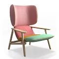 Modern Colorful Accent Chair With Pink Mesh Backrest Green Fabric Seat And Light Wood Arms