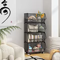 Multi tiered Black Metal Storage Shelf in Living Room with Decorative Items and Books