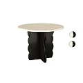 Round Light Colored Top Dining Table With Black Wave Shaped Legs Design 3d model