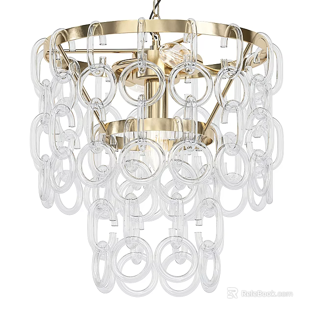 Modern Elegant Chandelier Design With Gold Metal Frame And Transparent Circular Glass Rings 3d model 