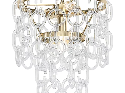 Modern Elegant Chandelier Design With Gold Metal Frame And Transparent Circular Glass Rings 3d model