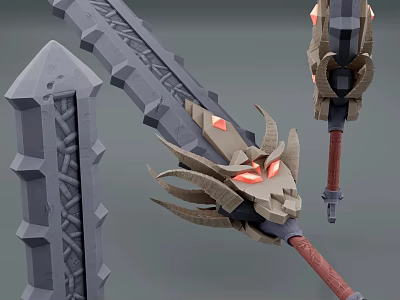 Fantasy Dragon Head Sword With Red Glowing Eyes And Carved Blade Design 3d model