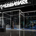 Modern Venue Interior With Geometric Lights Neon Decor And Seating