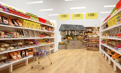 modern supermarket shelves 3d model