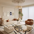 Elegant Beige Sofa Coffee Table Set With Brown Cushions Armchair White Round Table