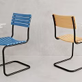 Modern Office Chairs With Blue Yellow Wooden Seat Backrest And Black Metal Frame