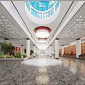 School Lobby Interior Design With Columns Ceiling Lights And Plants 3d model