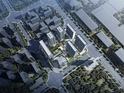 Aerial Planning of Urban Community With High Rise Buildings Road Networks and Green Spaces 3d model
