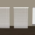 White Window Blinds Three Panel Design Installed on Beige Wall with Wooden Floor 3d model