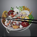 Fresh Colorful Food Bowl With Assorted Vegetables Shrimp Onions And Chopsticks