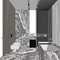 Modern Bathroom Interior With Marble Walls Freestanding Bathtub And Wooden Vanity