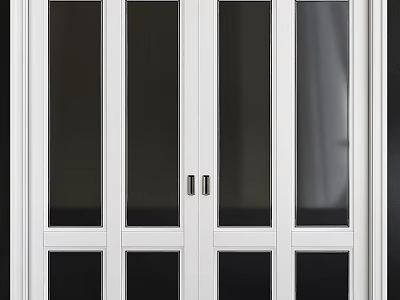 White Framed Glass Cabinet Doors With Multiple Panels And Metal Handles 3d model