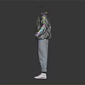 Trendy Jacket With Colorful Sleeves White T-shirt Green Graphic Light Jeans White Shoes And Sunglasses