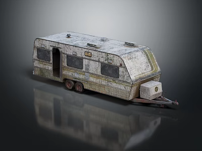 Vintage Weathered Rustic Caravan Trailer Exterior With Windows Door And Hitch 3d model
