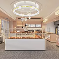 Modern Sweet Shop Interior Design With Glass Display Cases Fresh Baked Goods And Hanging Lights
