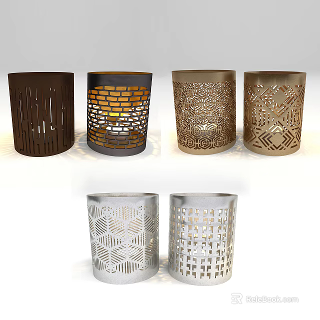 Candle Lamps With Assorted Colors And Various Intricate Cutout Patterns 3d model