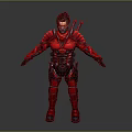 Futuristic Armored Character With Red Black Armor And Twin Swords On Back